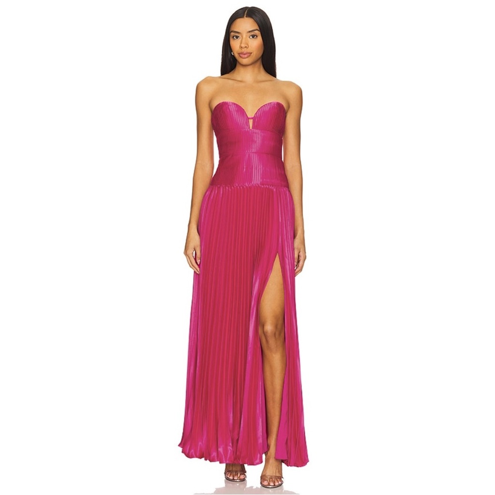 AMUR Ludlow Charmeuse Pleated Strapless Gown in Wild Orchid NWT